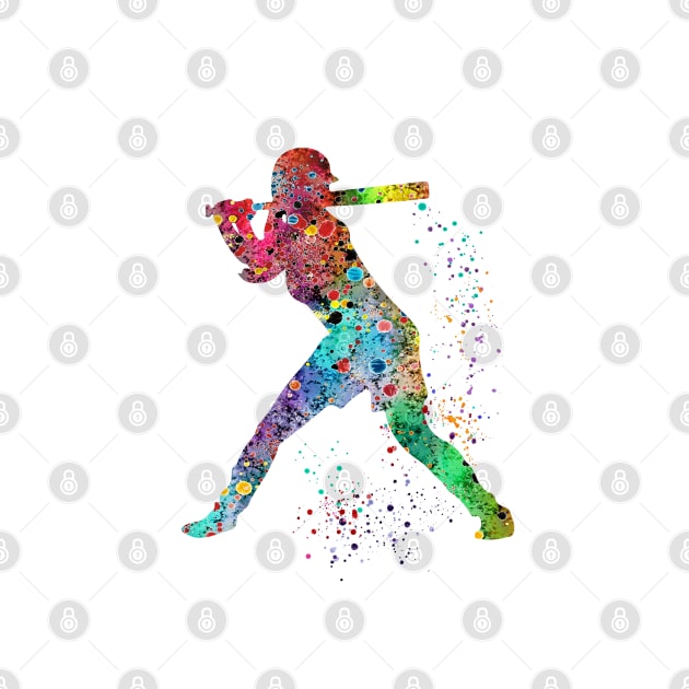 Girl Baseball Softball Batter Watercolor Painting Art Gifts by LotusGifts