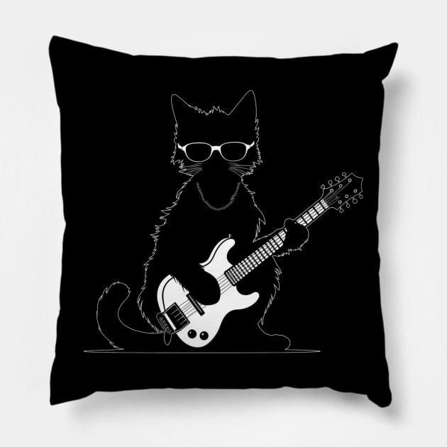 Cat playing guitar Pillow by Onceer