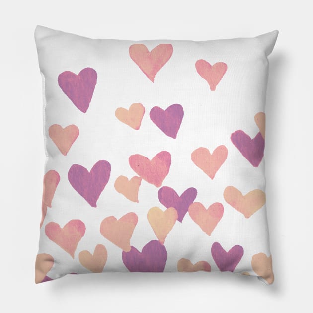 Valentine’s Day Watercolor Hearts – pastel pink Pillow by wackapacka