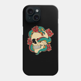 skull with snake and rose illustration Phone Case
