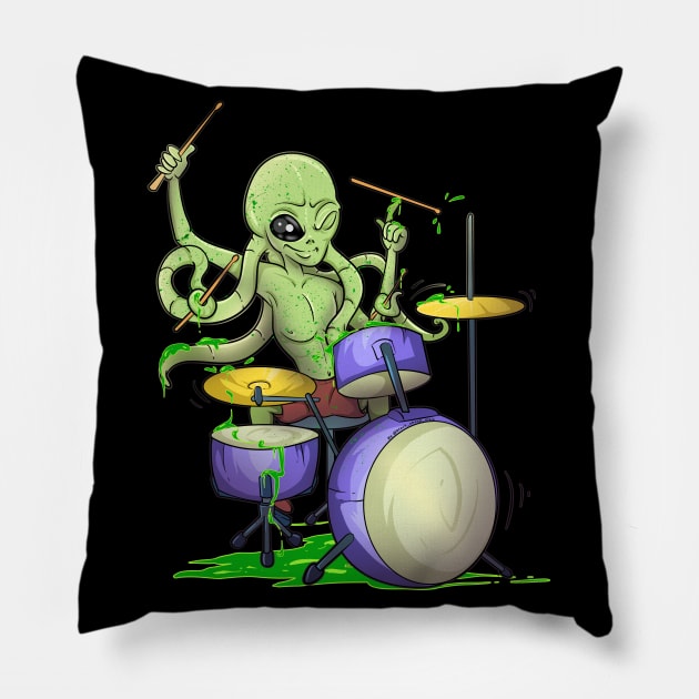 Drum Playing Squid Alien Pillow by Trendy Black Sheep