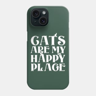 Cats are my Happy Place - Bold white type with cat silhouettes on green Phone Case