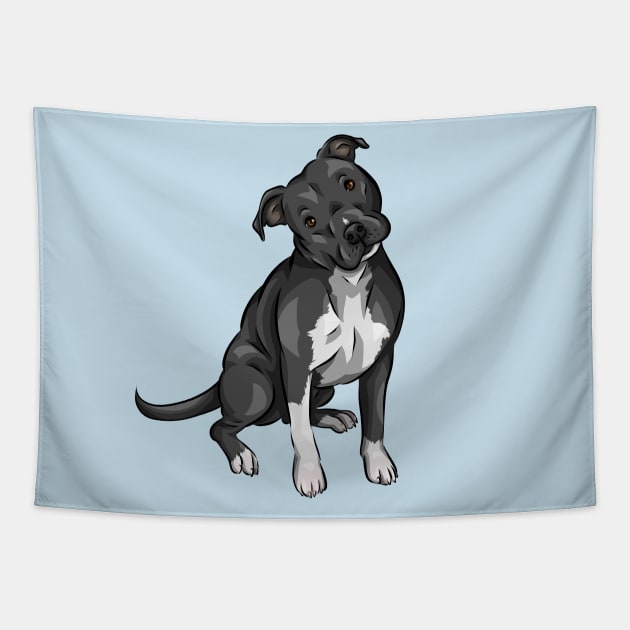 American Pitbull Terrier Dog | Black and White Tapestry by Shirin Illustration