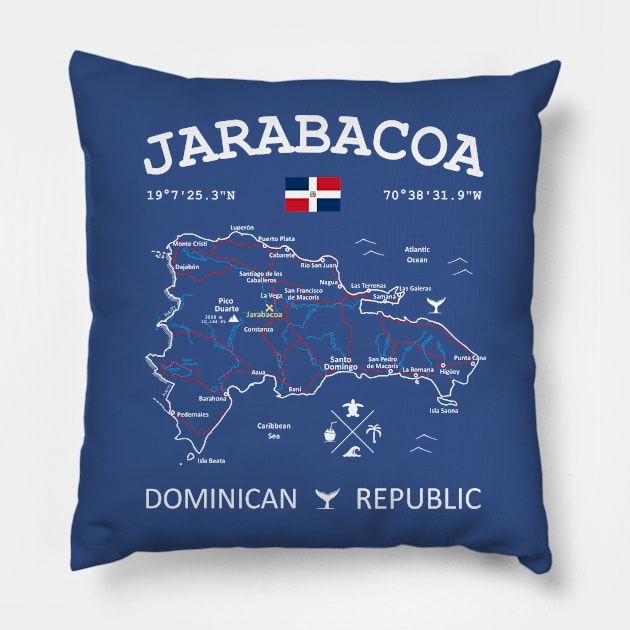 Jarabacoa Dominican Republic Flag Travel Map Coordinates GPS Pillow by French Salsa