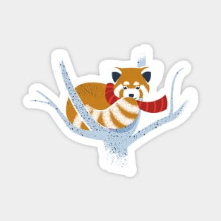 Cute red panda on a tree wearing a scarf // spot illustration Magnet