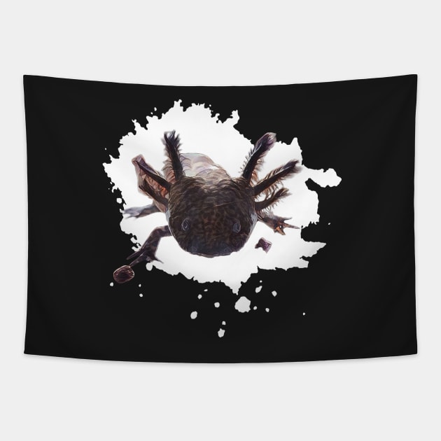 Axolotl with a splash in the background Tapestry by Shadowbyte91