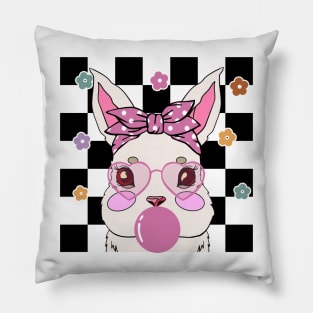 Cute Easter Bunny Checkerboard Pillow
