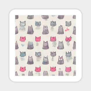 Stylized Pink and Grey Cats Magnet