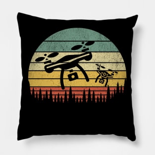 Flying Drone - vintage retro sunset Pillow