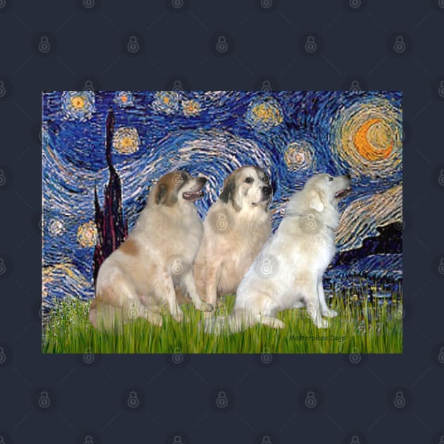 Starry Night Adapted to Include Three Great Pyrenees Dogs by Dogs Galore and More