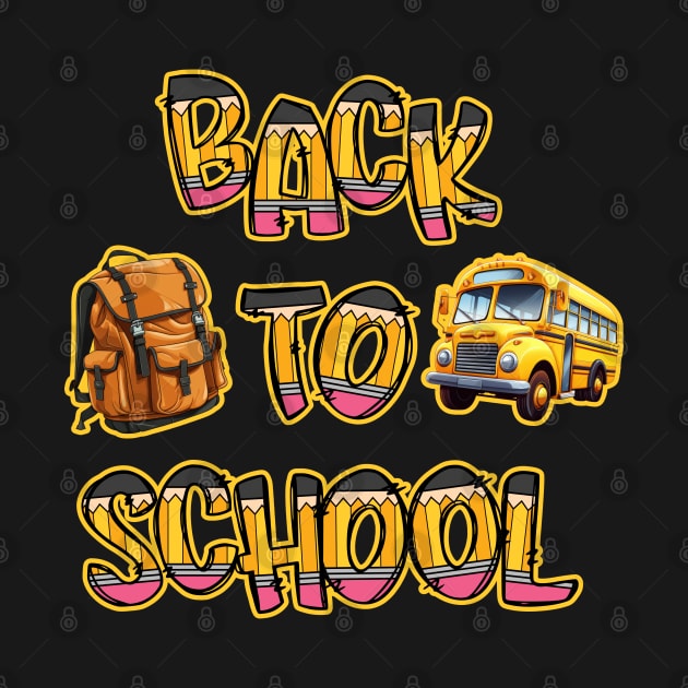 Back to School Bus and Backpack in Pencils by DanielLiamGill