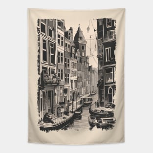 Amsterdam Netherlands Vintage Canal Houses Travel Art Tapestry