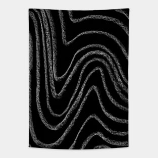 White and Black Minimal Wavy Lines - Abstract Charcoal Drawing Tapestry