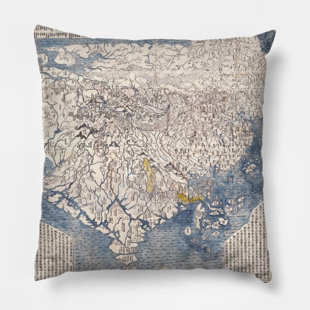 First Japanese Buddhist World Map Europe America Africa Pillow by terrybain