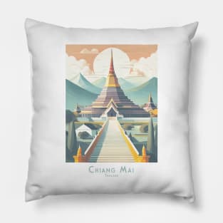 Vintage Retro Majestic Chiang Mai Pagoda Pillow