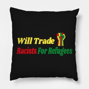 Trade Racists for Refugees Gift / African America Flags Vintage Style Pillow