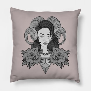 Dark Horned Woman Pillow