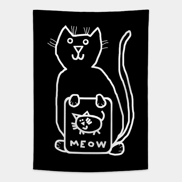 Whiteline Cute Cat Self Portrait Tapestry by ellenhenryart