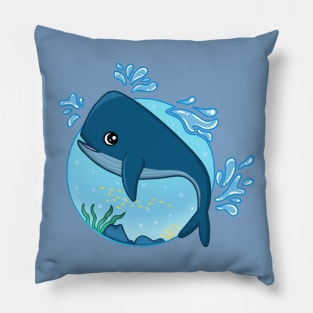 happy whale in the ocean Pillow