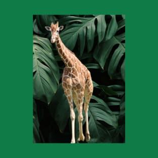 Long Necked Giraffe Surrounded by Green Leaves T-Shirt