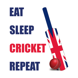 Eat Sleep Cricket Repeat British Flag Cricket Bat T-Shirt