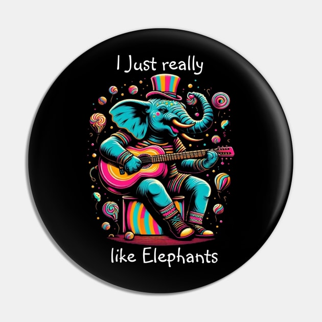 Melodic Pachyderm: Elephant Strumming a Guitar Pin by coollooks