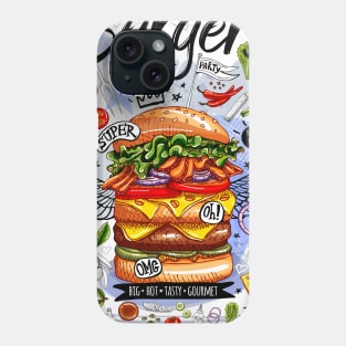 Food, fast food, super, king size, burger, hamburger, cheeseburger Phone Case