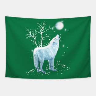 White Wolf Winter Moon Tapestry