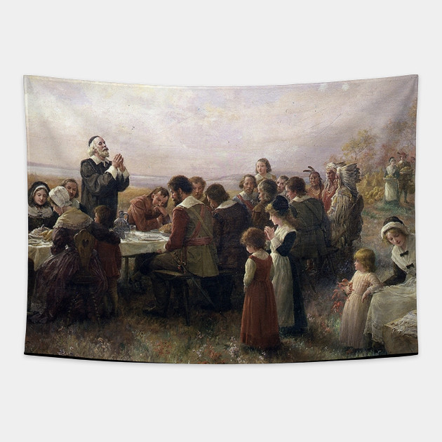 First Thanksgiving Vintage Painting Thanksgiving Tapestry