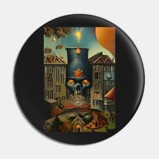 Surrealist painting like digital art of a Skull Cauldron and a village in abstract style Pin