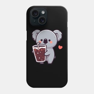 Cute koala holding a glass of coca cola drink with heart, koala lover design, kawaii koala Phone Case