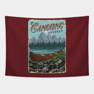 Canoeing journey. National park illustration with river and forest in mountains Tapestry