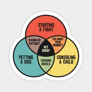 Funny Venn Diagram - Starting A Fight, Petting A Dog, and Consoling a Child Magnet