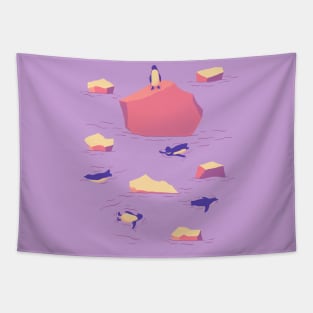 Penguin In Icy Waters - Sunset Colours Tapestry