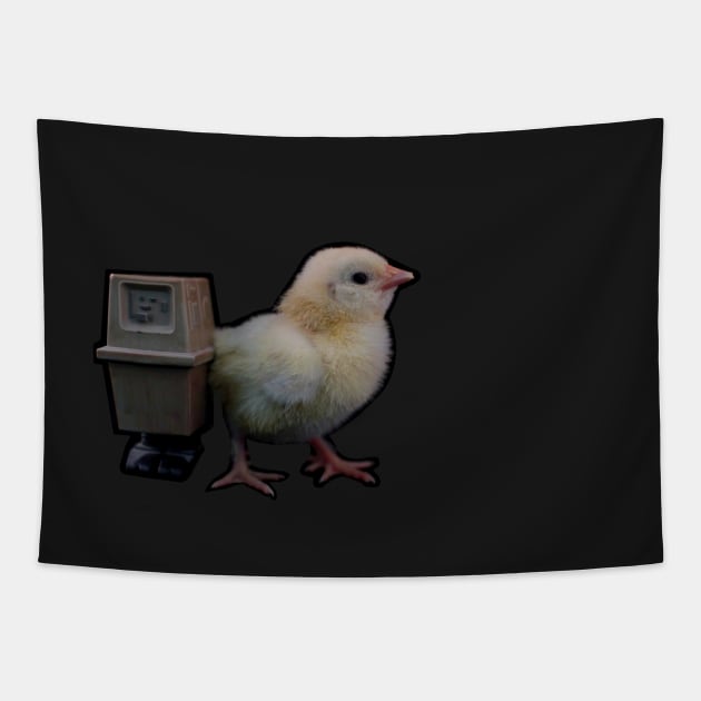 Baby chicken with GNK Power Droid Tapestry by danieltuttle