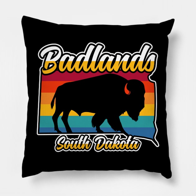 Badlands National Park South Dakota Vintage Bison Pillow by SouthDakotaGifts