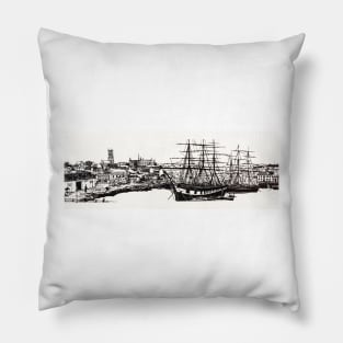 Sailing ships in the harbour Pillow