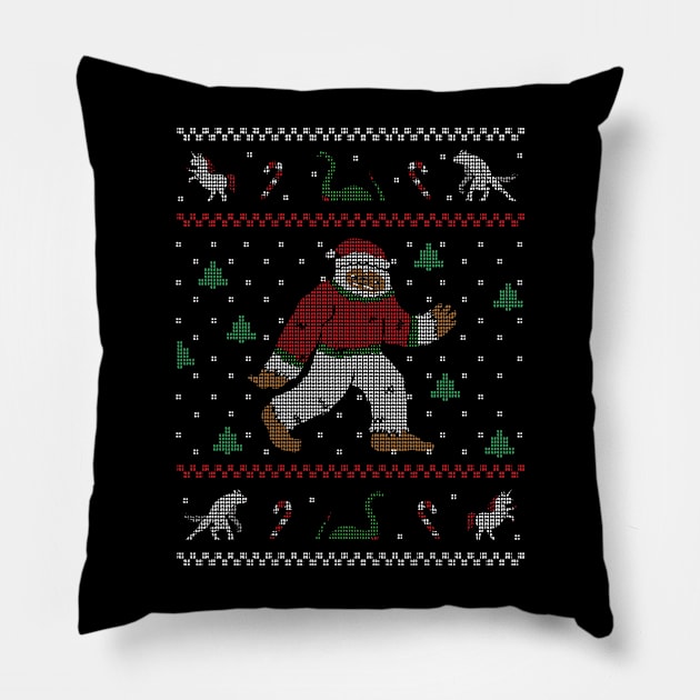 Funny Bigfoot Ugly Christmas Sweater Sasquatch Pillow by SLAG_Creative