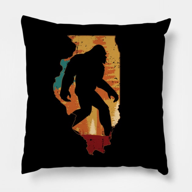 Bigfoot Retro Vintage Sasquatch Illinois Pillow by ryanjaycruz