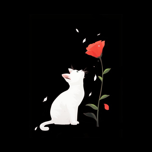 White Cat and Rose Simple and Clean by Vlaa