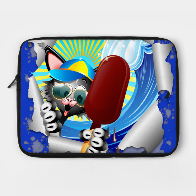 Fun Cat Cartoon Summer Holidays and Ice Cream