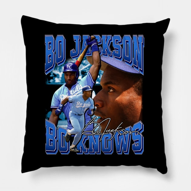 Bo Jackson Bo Knows Signature Vintage Legend Baseball Football Bootleg Rap Graphic Style Pillow by Koch Sean