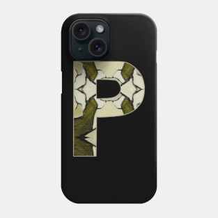 Letter P Monogram Initial Olive Green Pearl White Aesthetic Abstract Pattern Painting On Canvas Phone Case