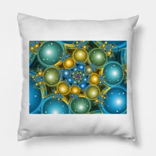 Blue and Yellow Fractal Spiral Pillow