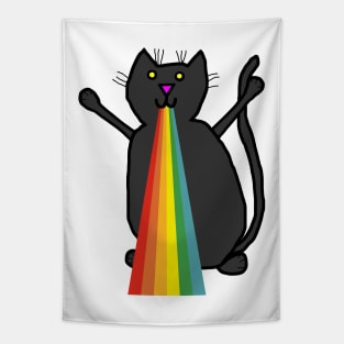 Animals with Rainbow Puke Black Cat Tapestry