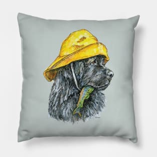 Newfoundland Dog in Sou'wester Hat with Fish Pillow