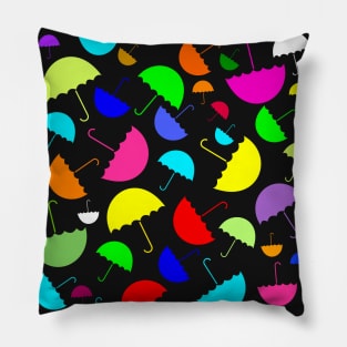 Bright happy colored umbrellas on a black background Pillow