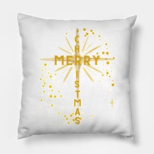 Christmas Cross and Star Gold Letters Pillow