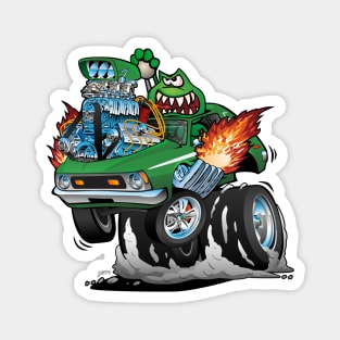 Seventies Green Hot Rod Funny Car Cartoon Magnet