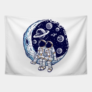 Romantic Couple Moon Illustration Tapestry